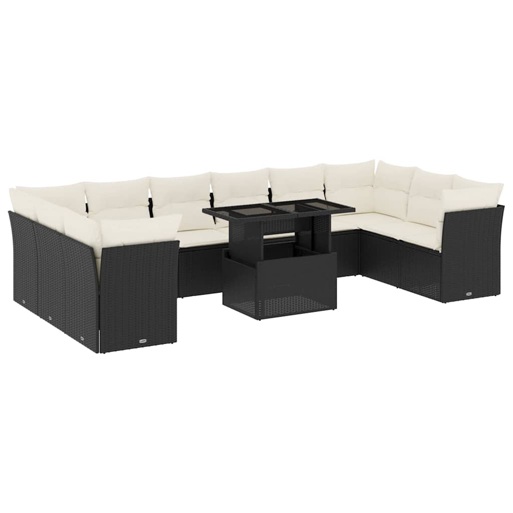 11-dijelni set vrtnih sofa od poliratana s jastucima crni