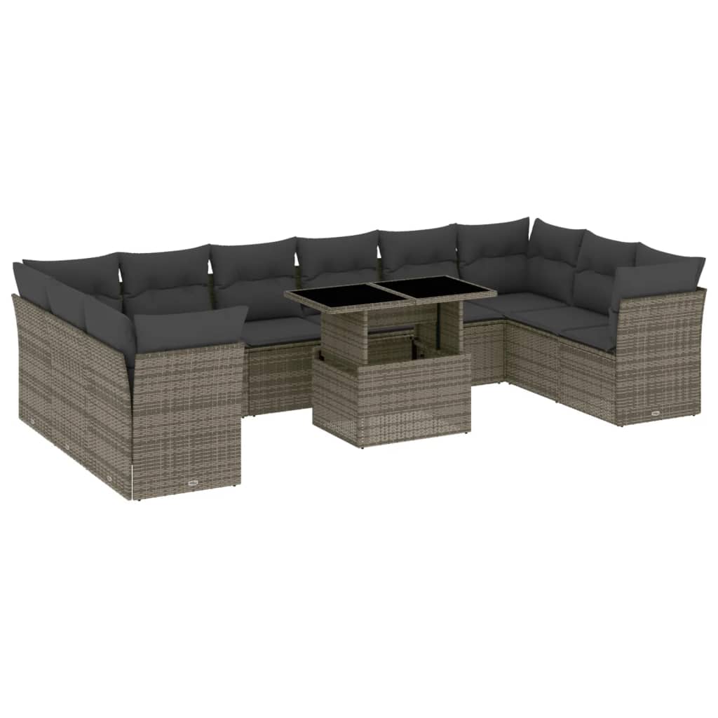 11-dijelni set vrtnih sofa od poliratana s jastucima sivi