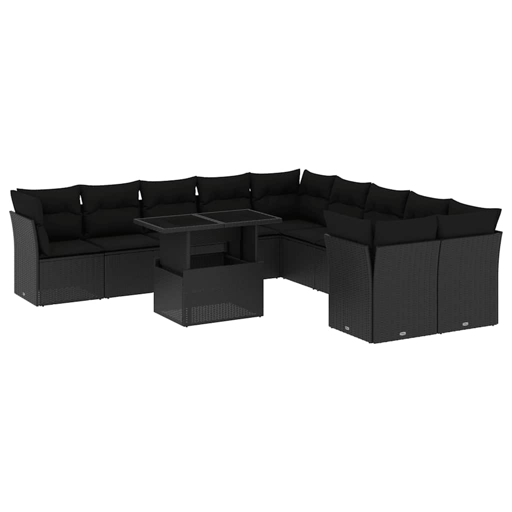 11-dijelni set vrtnih sofa od poliratana s jastucima crni