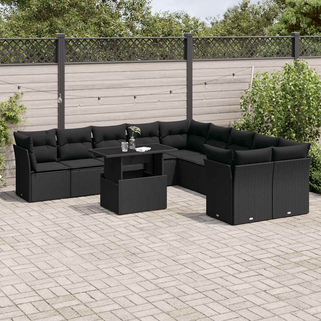 11-dijelni set vrtnih sofa od poliratana s jastucima crni