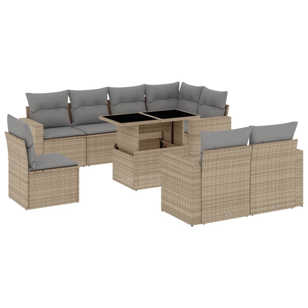 9-dijelni set vrtnih sofa s jastucima bež od poliratana 100 x 55 x 73 cm