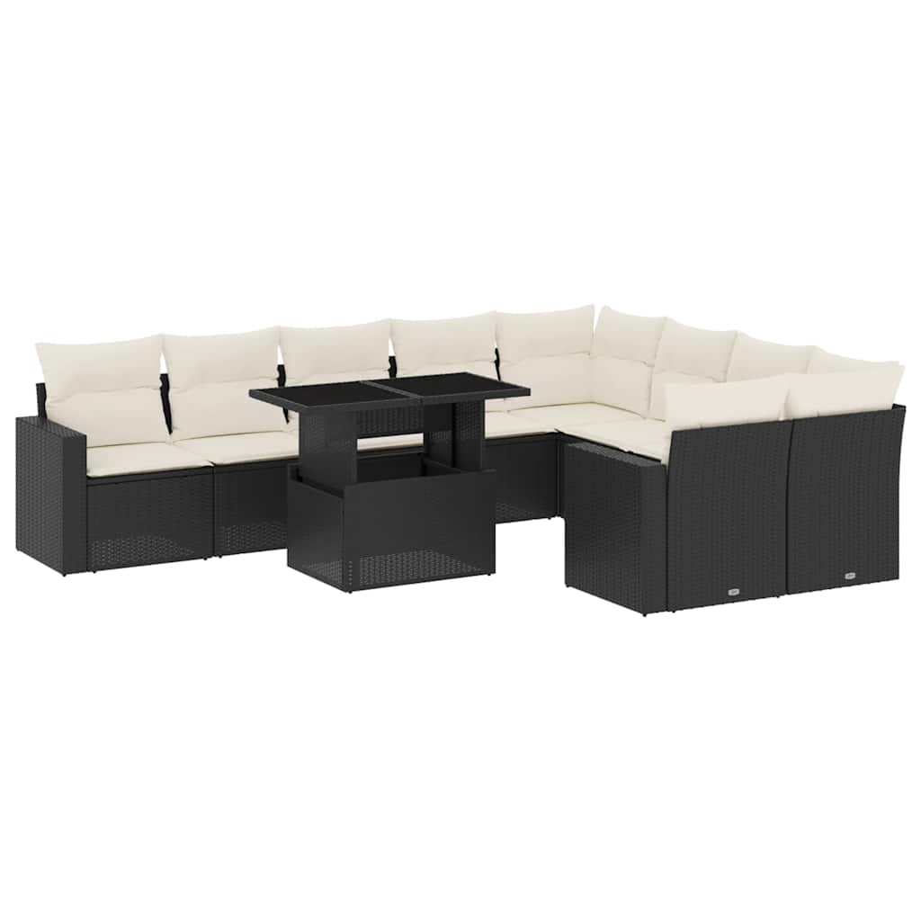 10-dijelni set vrtnih sofa s jastucima crni od poliratana Crna 100 x 55 x 73 cm