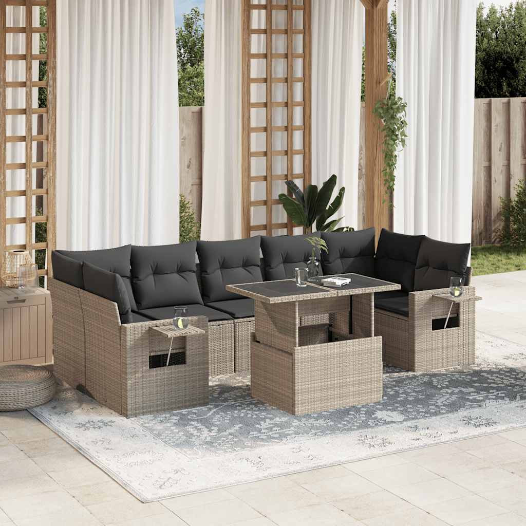8-dijelni set vrtnih sofa od poliratana s jastucima svjetlosivi