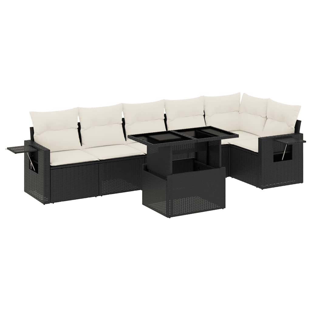 7-dijelni set vrtnih sofa od poliratana s jastucima crni