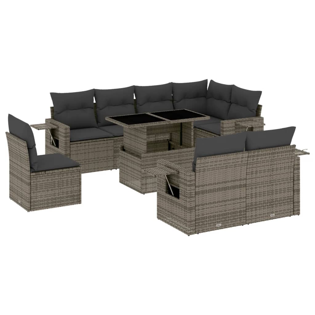 9-dijelni set vrtnih sofa od poliratana s jastucima sivi