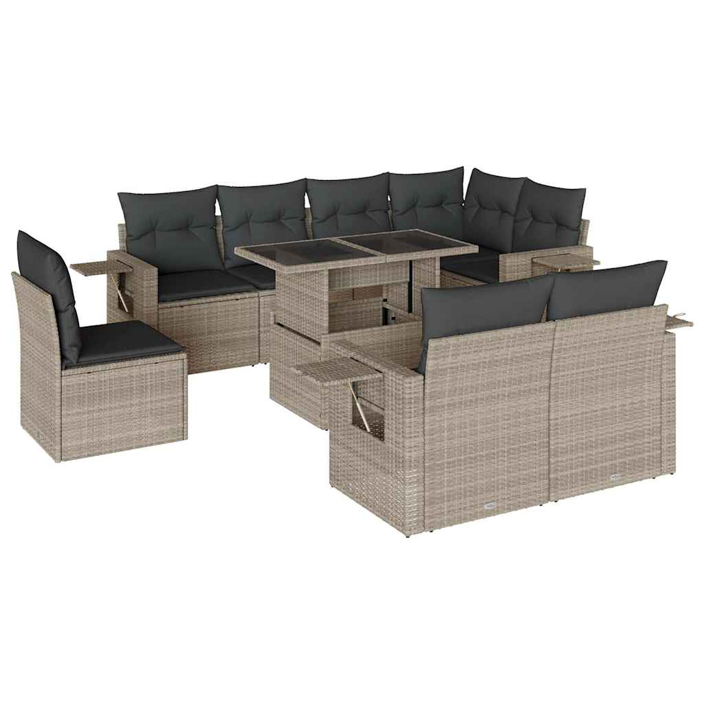 9-dijelni set vrtnih sofa od poliratana s jastucima svjetlosivi