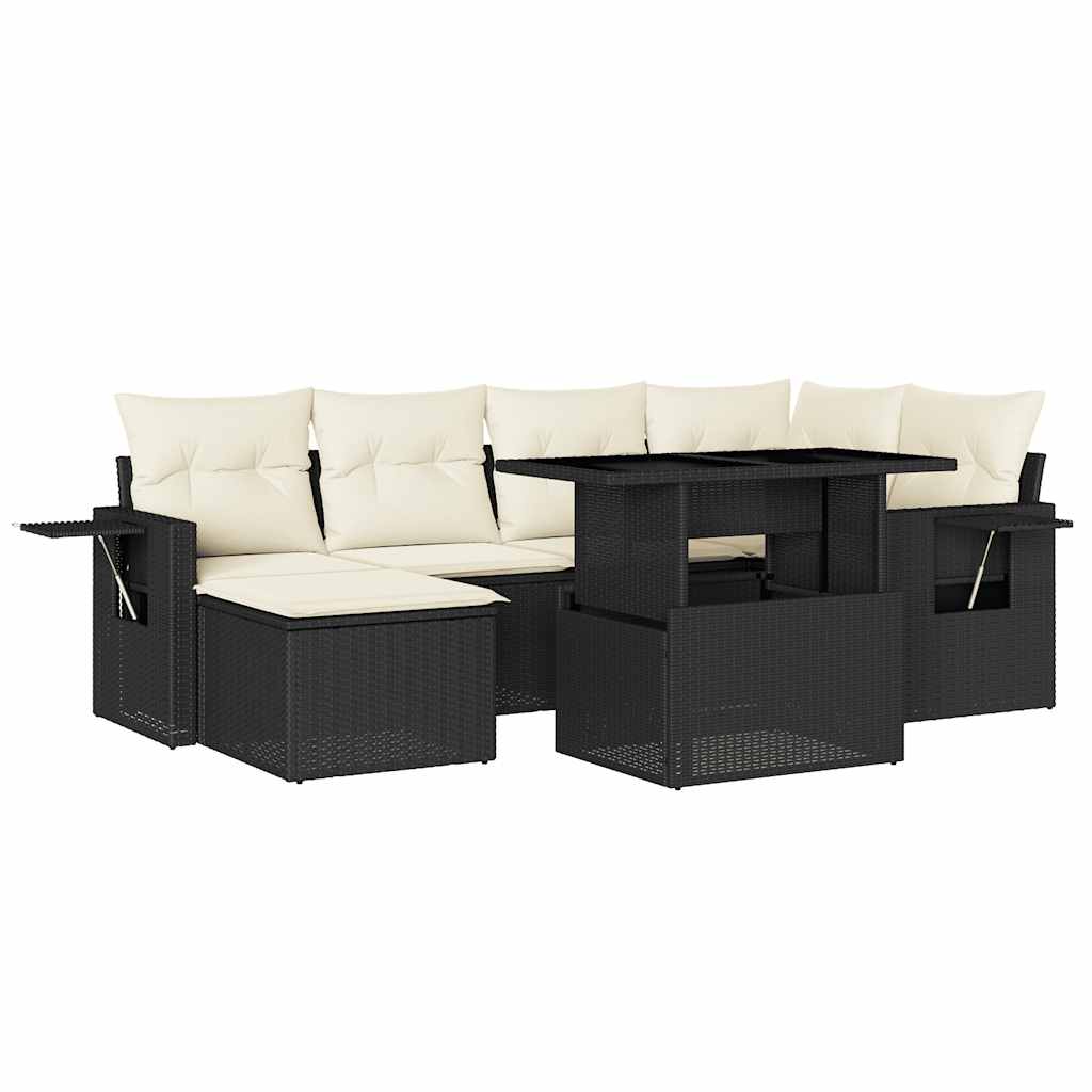 7-dijelni set vrtnih sofa od poliratana s jastucima crni