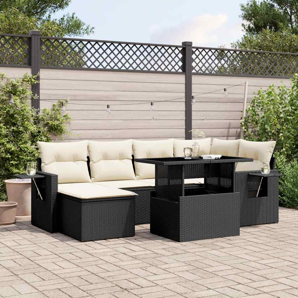 7-dijelni set vrtnih sofa od poliratana s jastucima crni