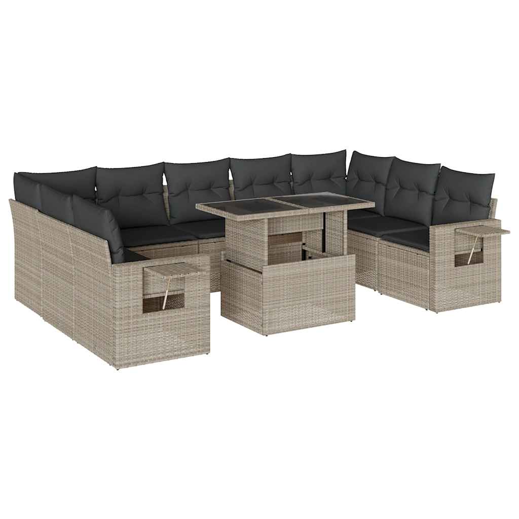 10-dijelni set vrtnih sofa poliratan s jastucima svijetlosivi