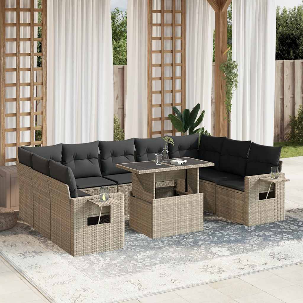 10-dijelni set vrtnih sofa poliratan s jastucima svijetlosivi