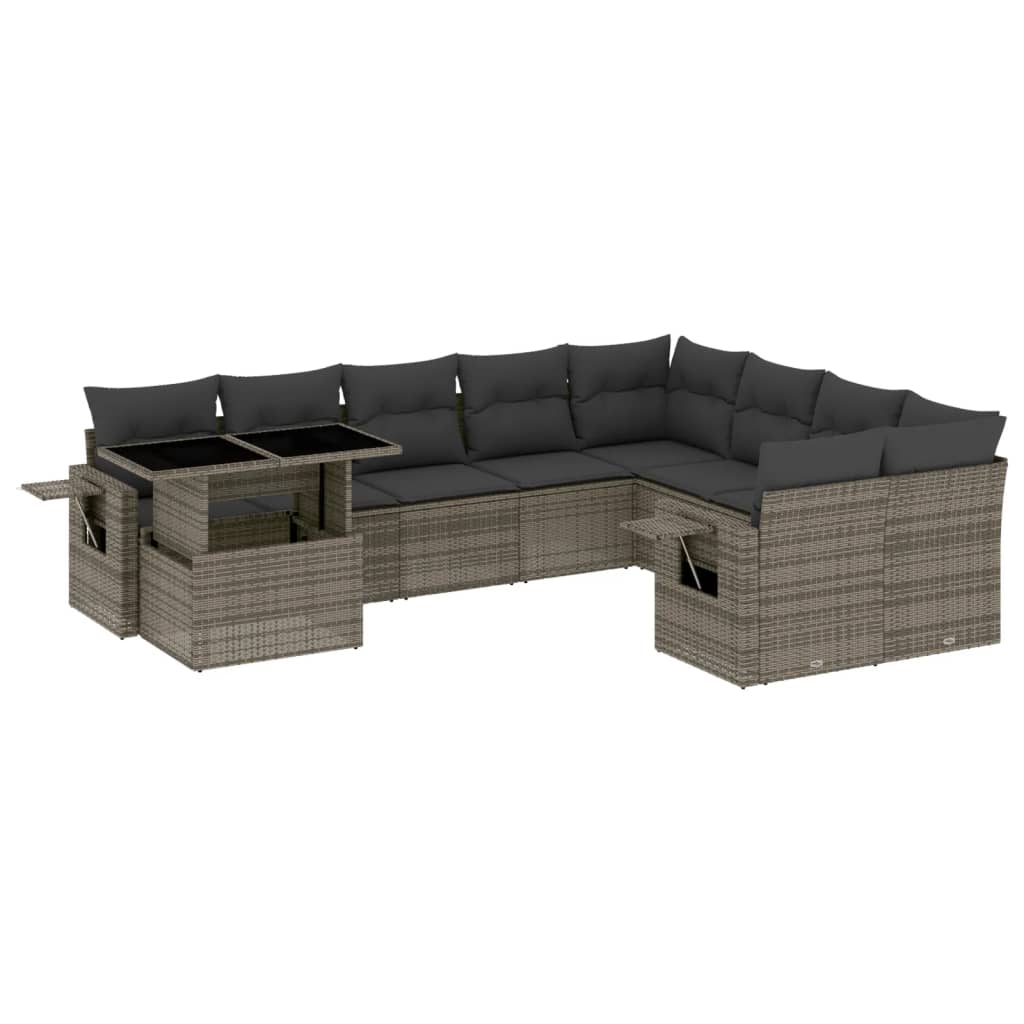 10-dijelni set vrtnih sofa od poliratana s jastucima sivi