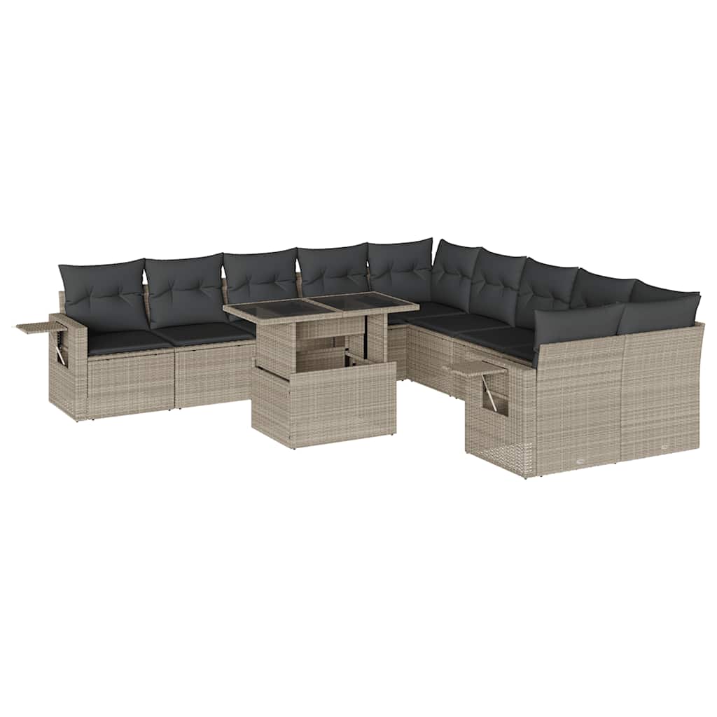 11-dijelni set vrtnih sofa poliratan s jastucima svijetlosivi