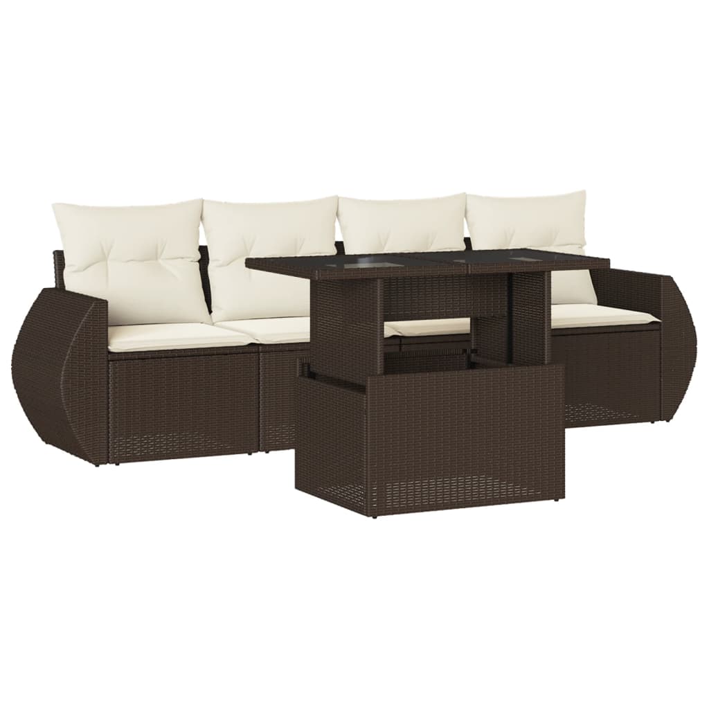 5-dijelni set vrtnih sofa s jastucima poliratan smeđi