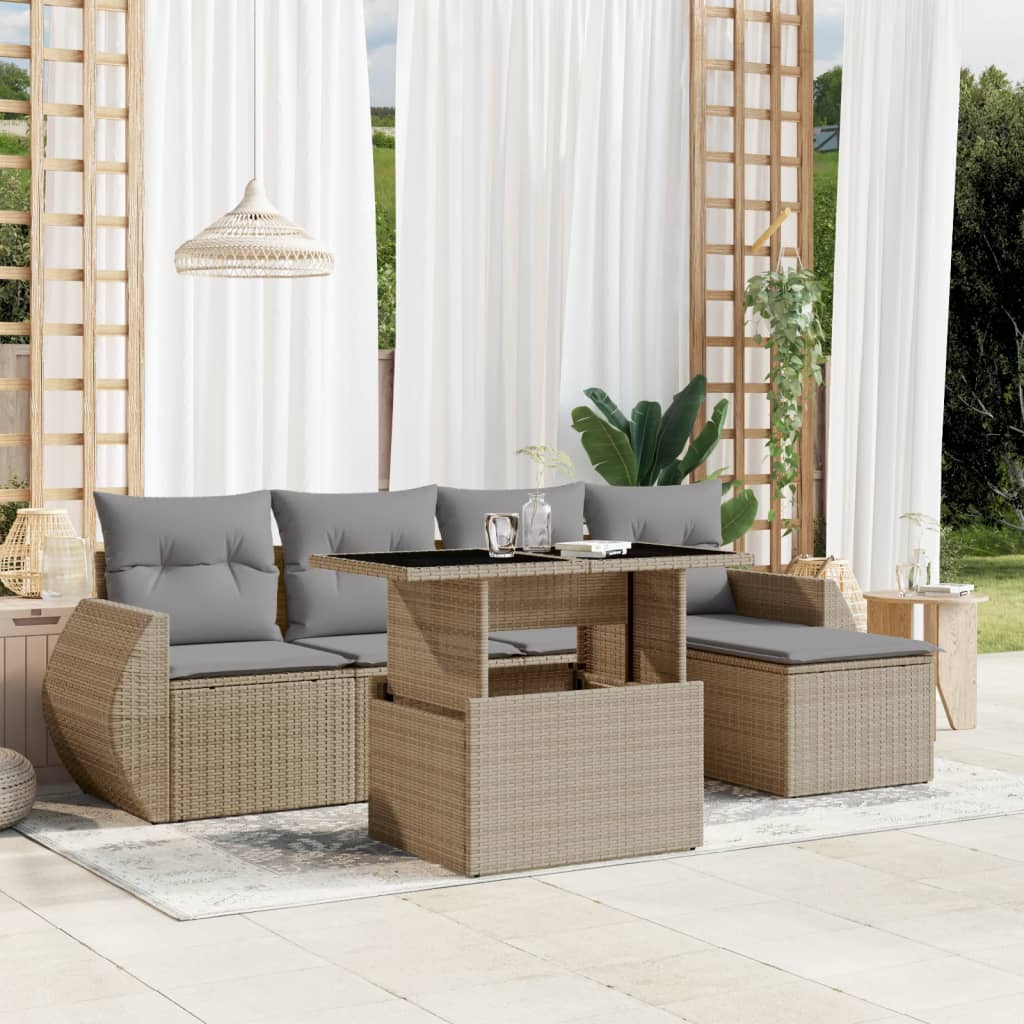 6-dijelni set vrtnih sofa s jastucima bež od poliratana 100 x 55 x 73 cm