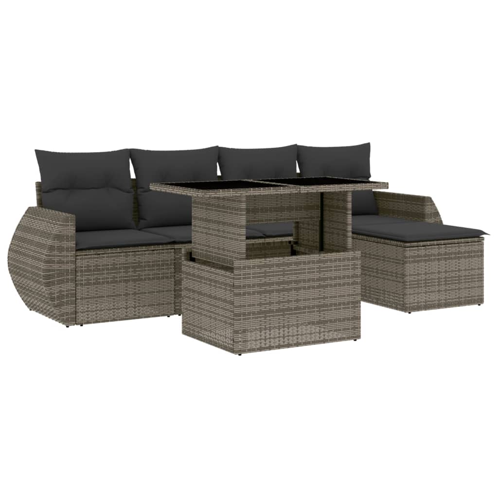 6-dijelni set vrtnih sofa od poliratana s jastucima sivi