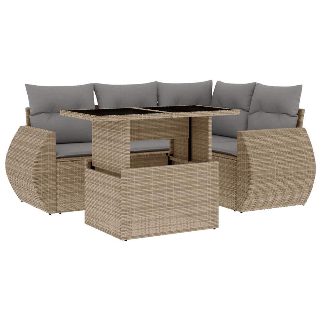 5-dijelni vrtni set sofa s jastucima bež od poliratana