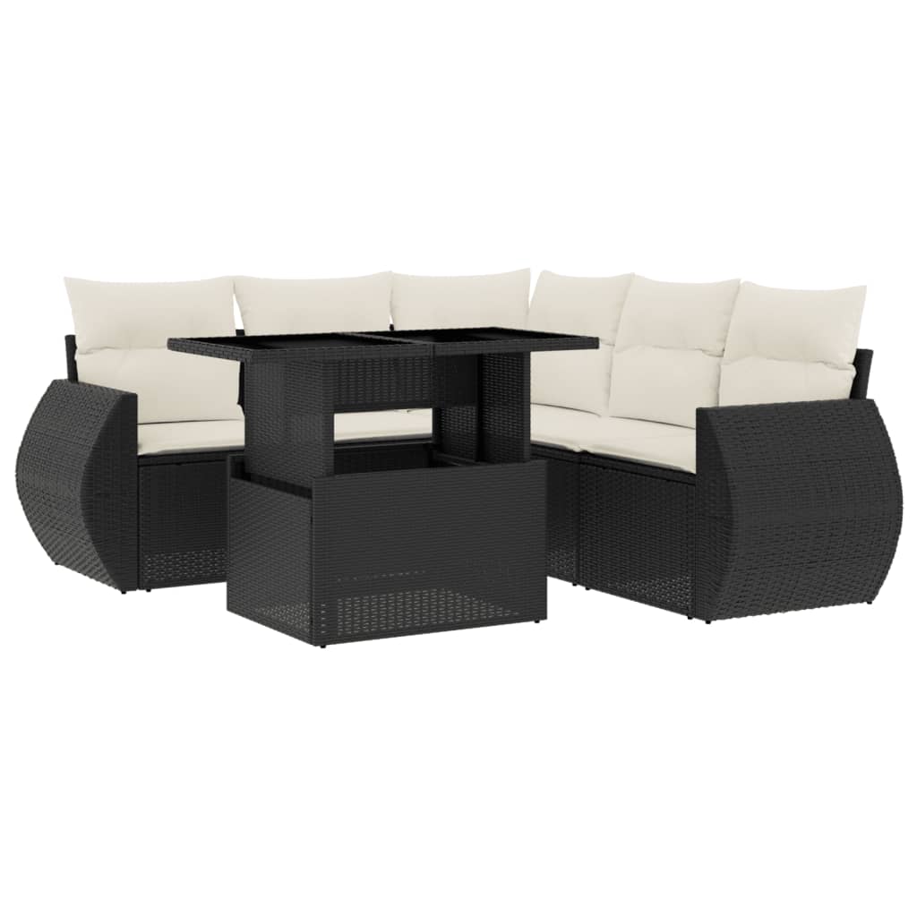 6-dijelni set vrtnih sofa s jastucima crni od poliratana Crna 100 x 55 x 73 cm