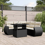 6-dijelni set vrtnih sofa s jastucima crni od poliratana Crna 100 x 55 x 73 cm