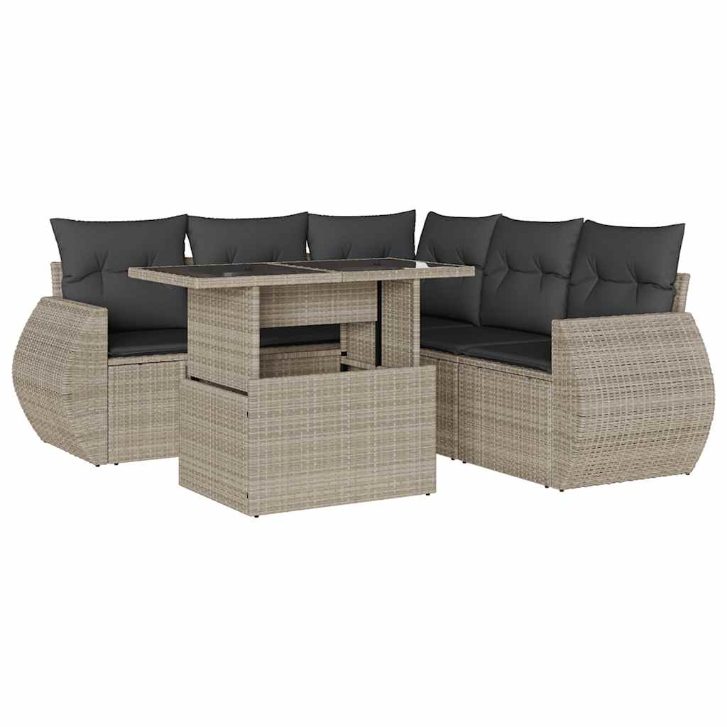6-dijelni set vrtnih sofa od poliratana s jastucima svjetlosivi