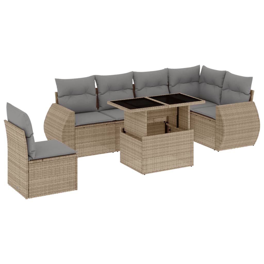7-dijelni set vrtnih sofa od poliratana s jastucima bež 100 x 55 x 73 cm