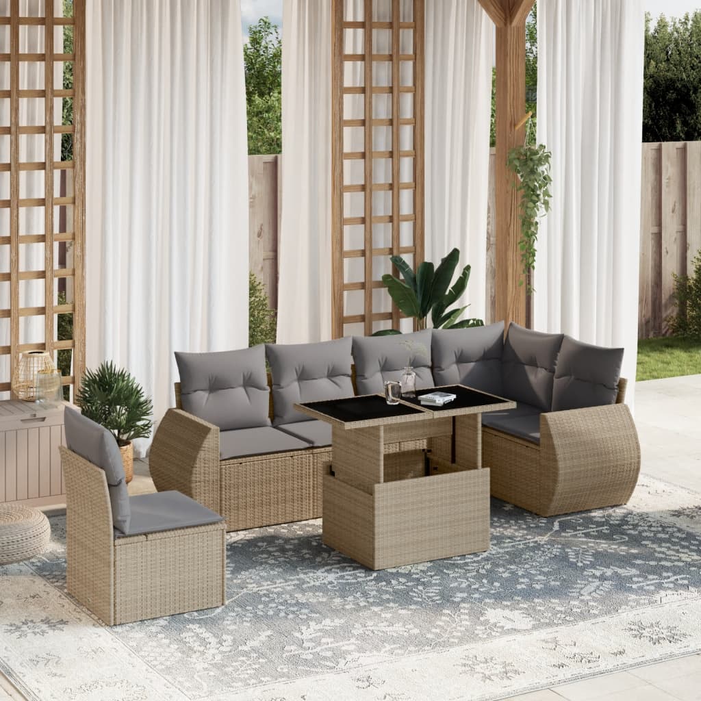 7-dijelni set vrtnih sofa od poliratana s jastucima bež 100 x 55 x 73 cm