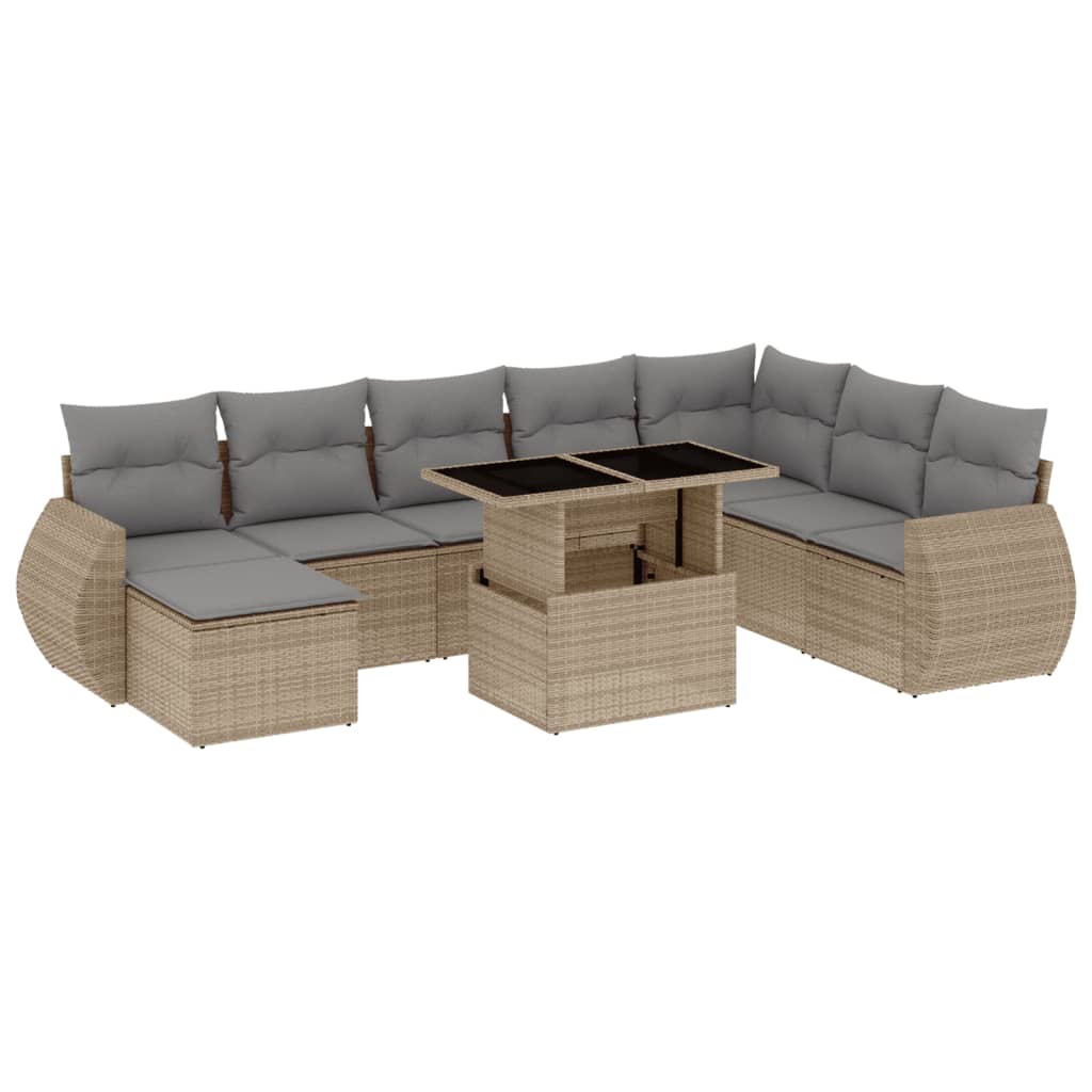 9-dijelni set vrtnih sofa s jastucima bež od poliratana