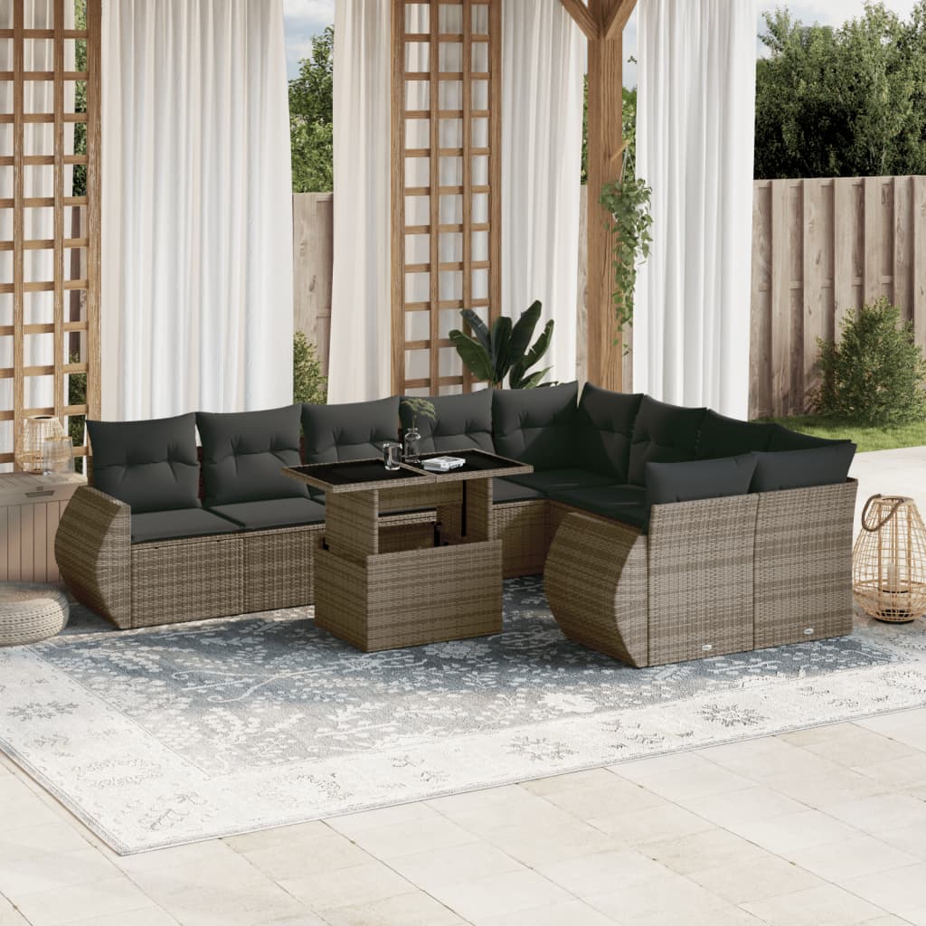 10-dijelni set vrtnih sofa od poliratana s jastucima sivi