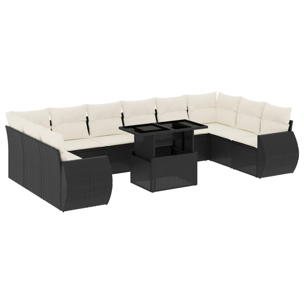 11-dijelni set vrtnih sofa od poliratana s jastucima crni