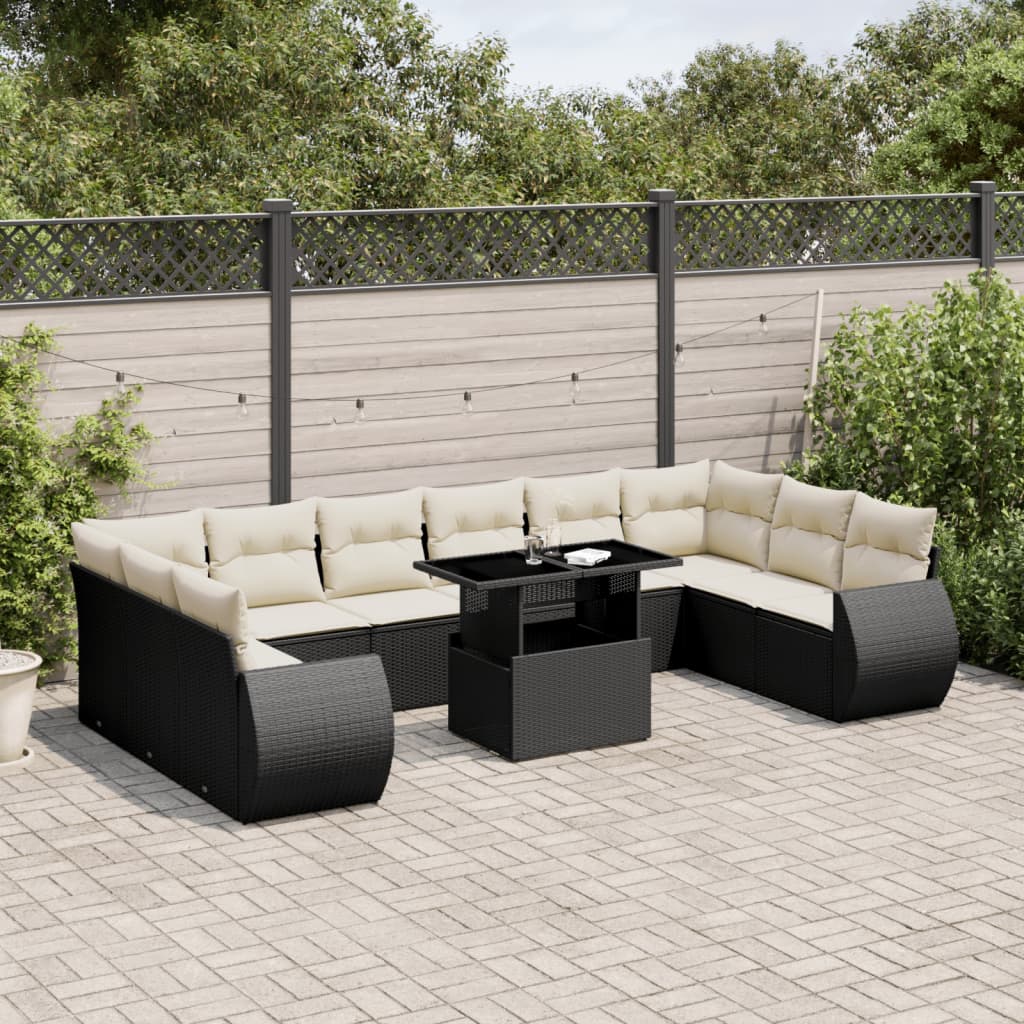 11-dijelni set vrtnih sofa od poliratana s jastucima crni
