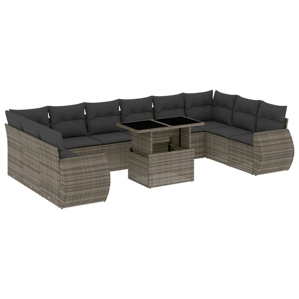 11-dijelni set vrtnih sofa od poliratana s jastucima sivi