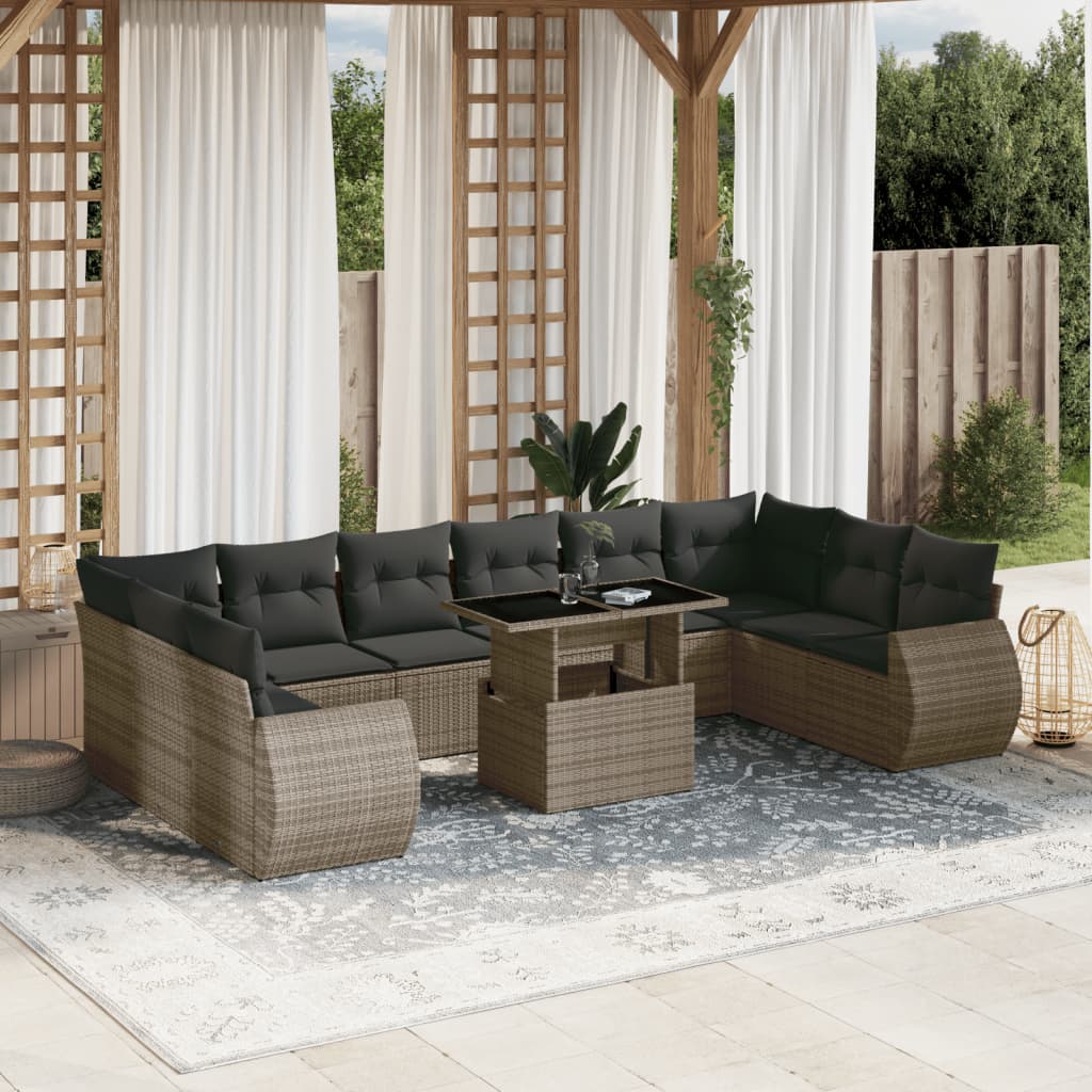11-dijelni set vrtnih sofa od poliratana s jastucima sivi