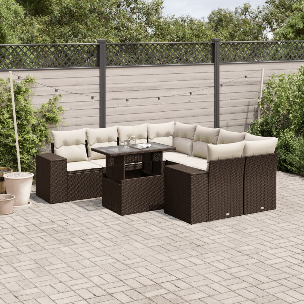 9-dijelni set vrtnih sofa s jastucima poliratan smeđi