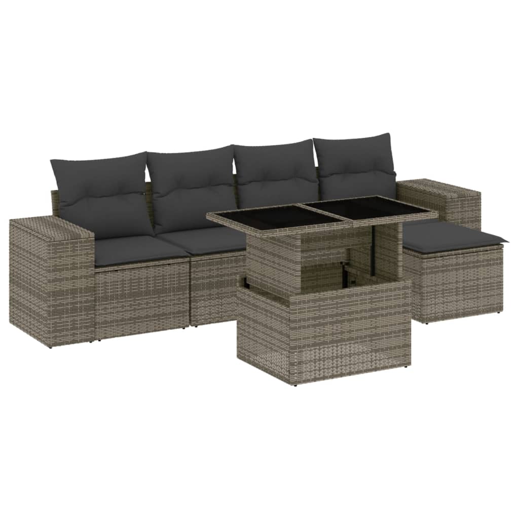6-dijelni set vrtnih sofa od poliratana s jastucima sivi