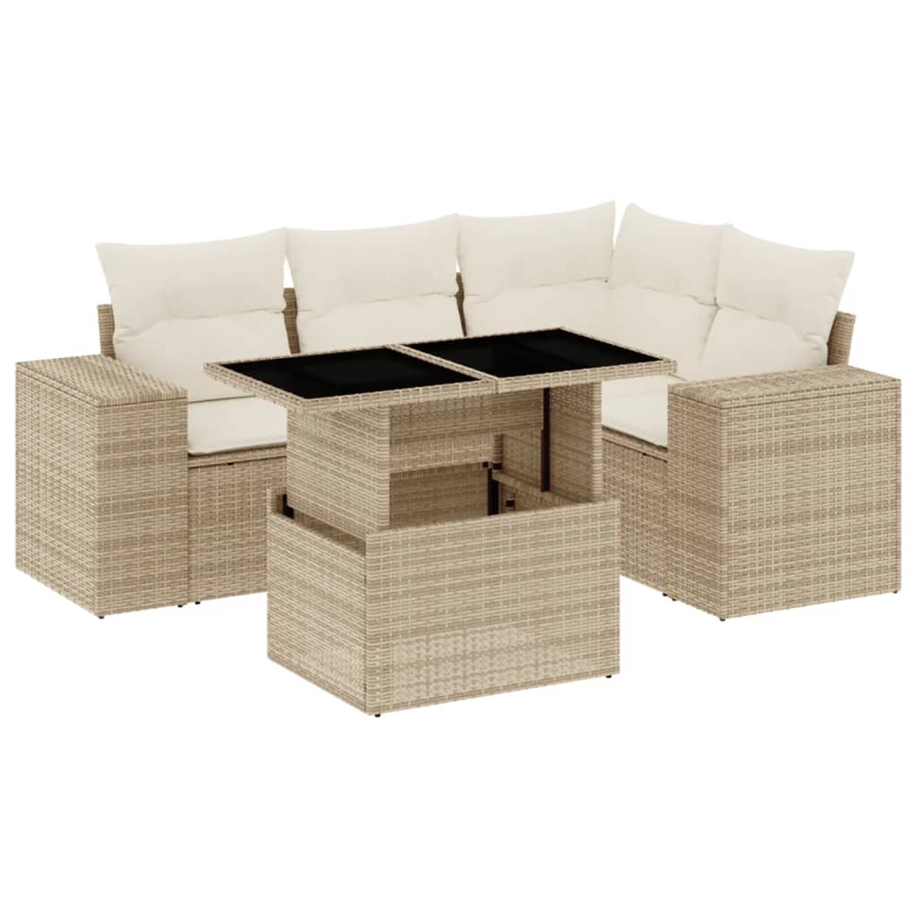 5-dijelni vrtni set sofa s jastucima bež od poliratana