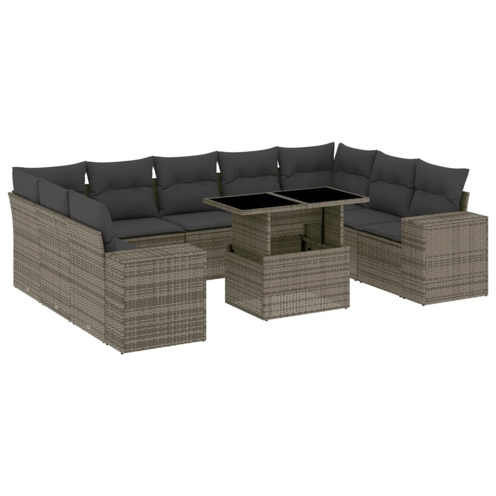 10-dijelni set vrtnih sofa od poliratana s jastucima sivi