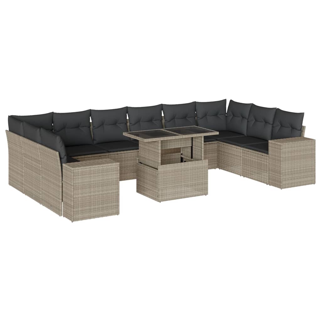 11-dijelni set vrtnih sofa poliratan s jastucima svijetlosivi