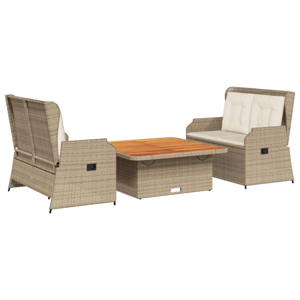 3-dijelna vrtna garnitura od poliratana s jastucima bež 110 x 110 x 40/71 cm