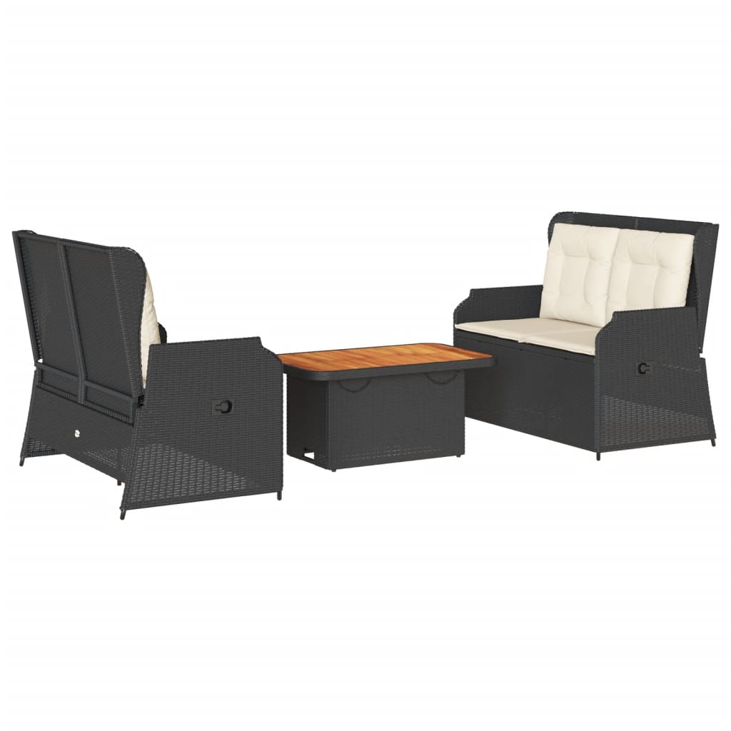 3-dijelna vrtna garnitura od poliratana s jastucima crna 90 x 55 x 40/71 cm