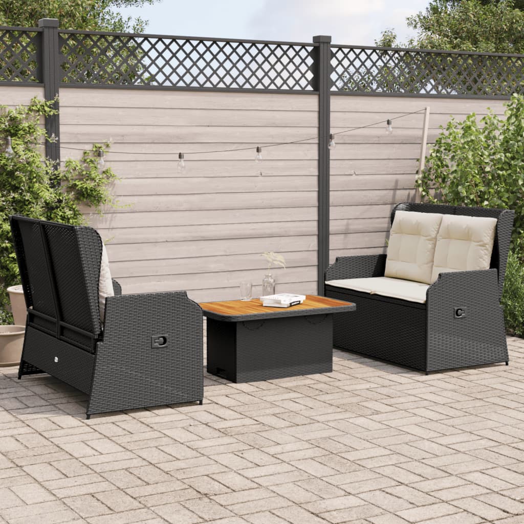 3-dijelna vrtna garnitura od poliratana s jastucima crna 90 x 55 x 40/71 cm