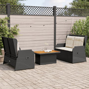 3-dijelna vrtna garnitura od poliratana s jastucima crna 90 x 55 x 40/71 cm