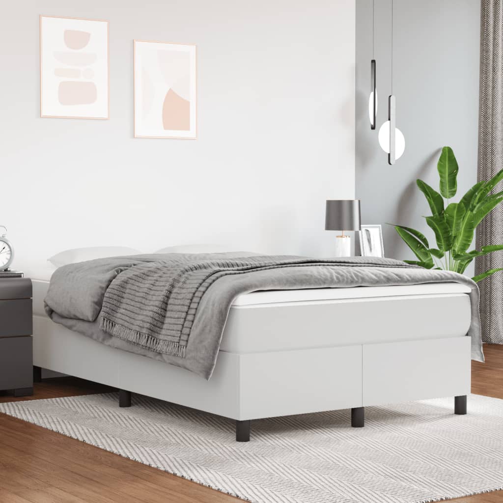 Krevet box spring s madracem bijeli 120x190 cm od umjetne kože