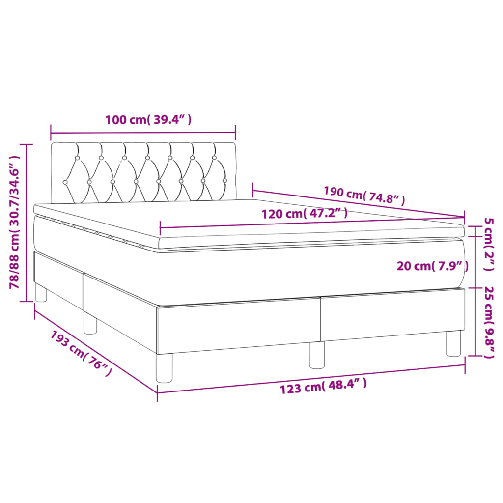 Krevet box spring s madracem tamnosmeđi 120 x 190 cm od tkanine
