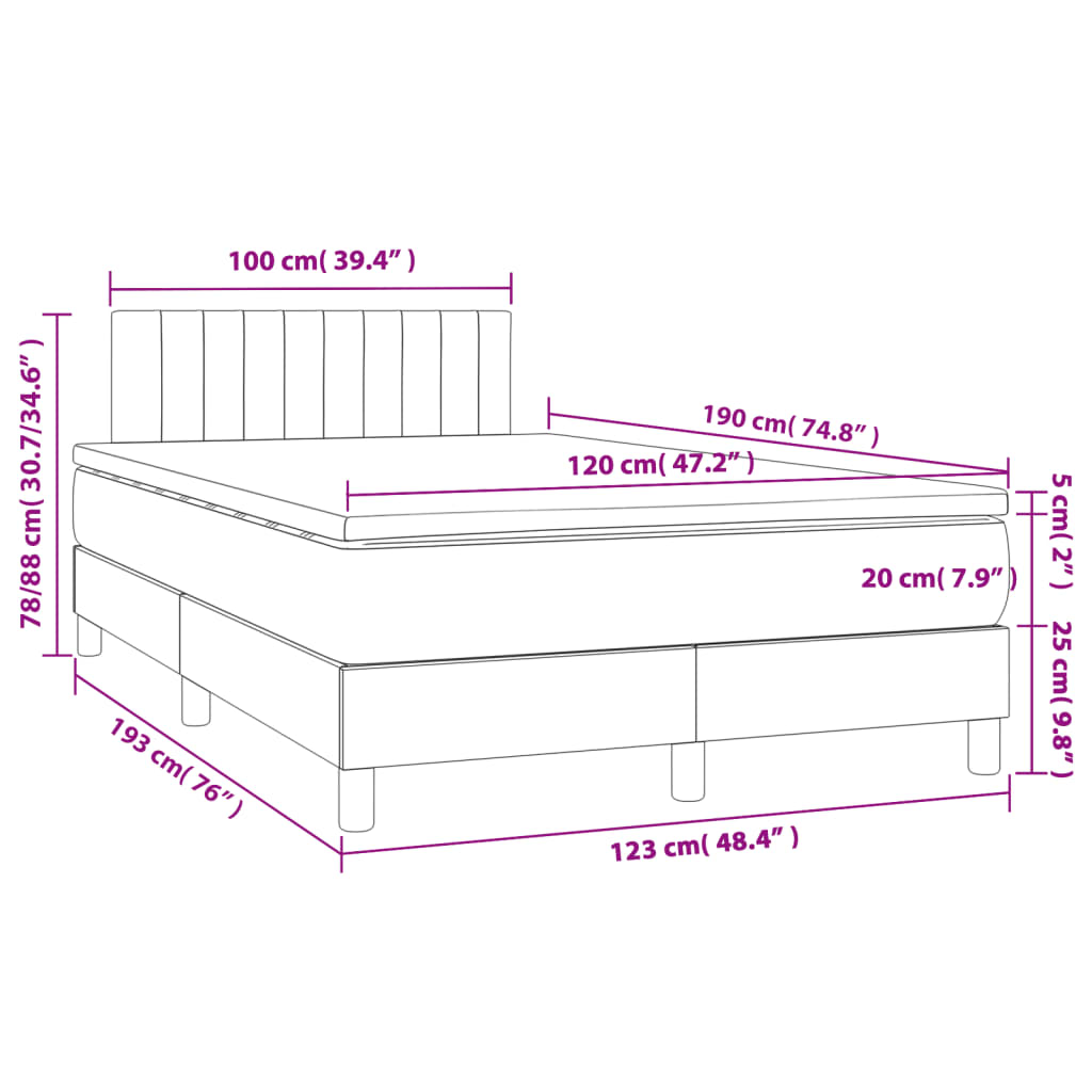 Krevet s oprugama i madracem plavi 120 x 190 cm od tkanine