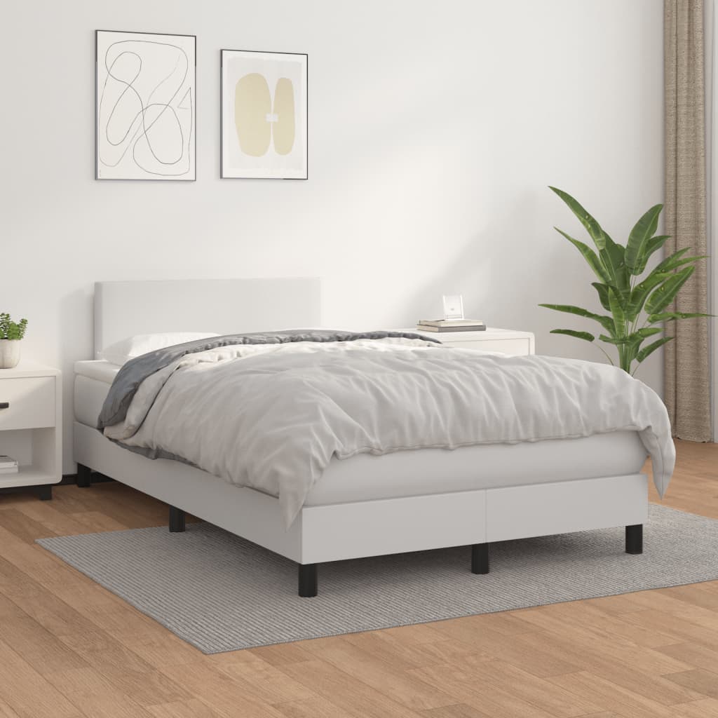 Krevet box spring s madracem bijeli 120x190 cm od umjetne kože