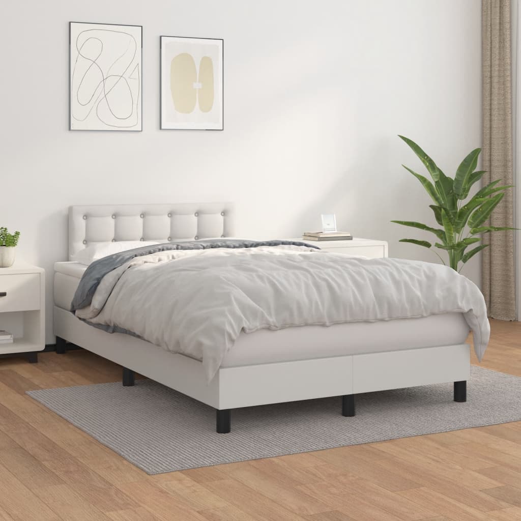 Krevet box spring s madracem bijeli 120x190 cm od umjetne kože