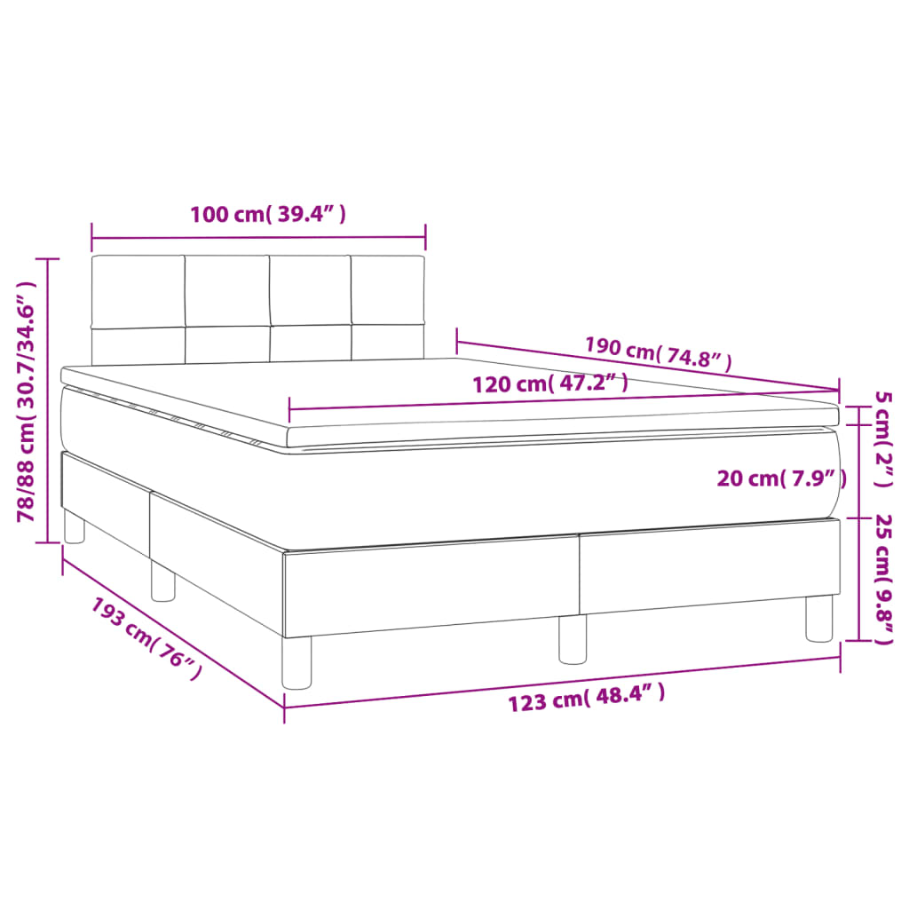 Krevet box spring s madracem tamnosivi 120 x 190 cm baršun