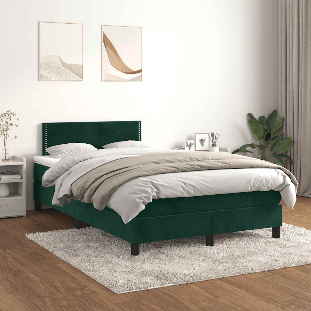 Krevet box spring s madracem tamnozeleni 120x190 cm baršunasti