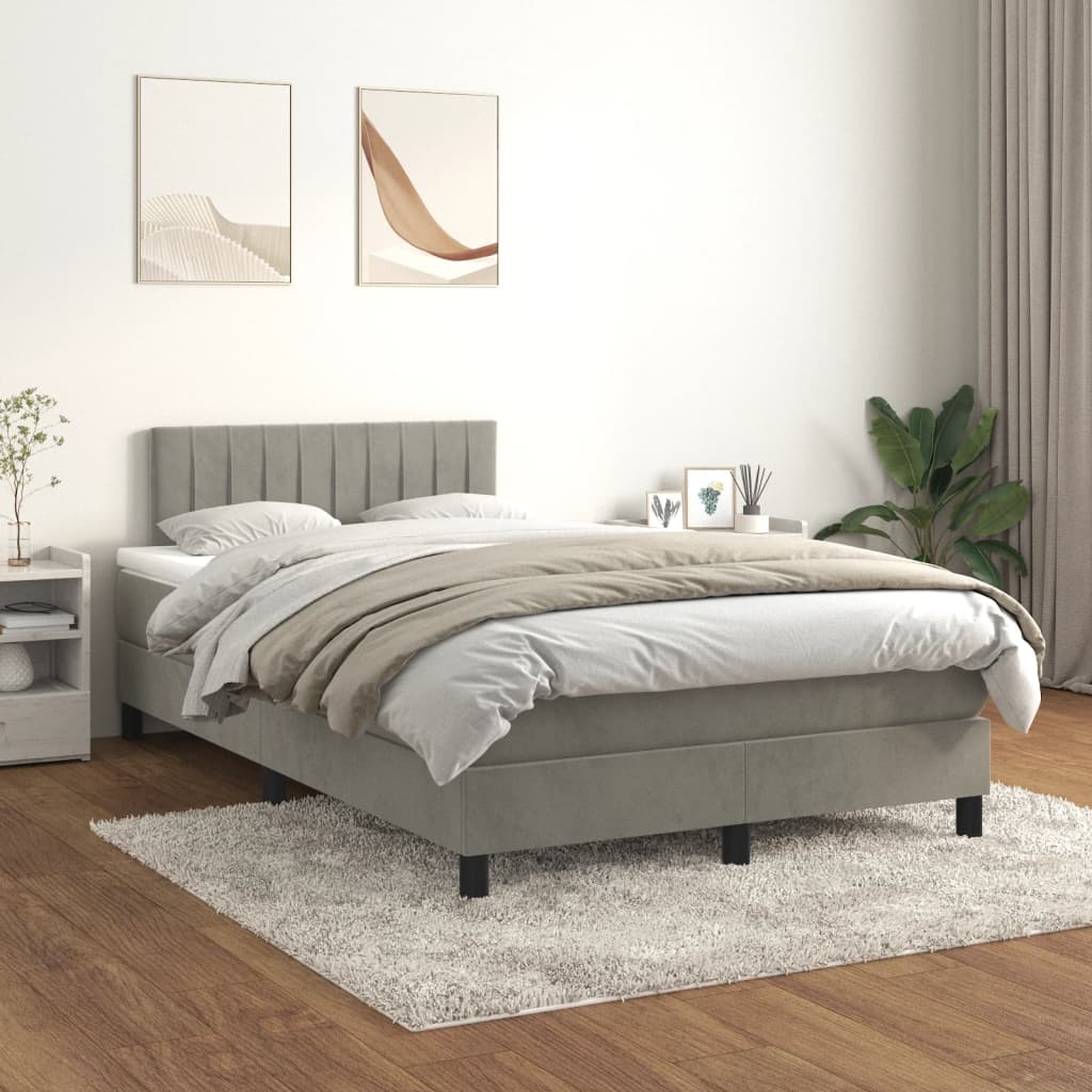 Krevet s oprugama i madracem svjetlosivi 120x190 cm baršunasti