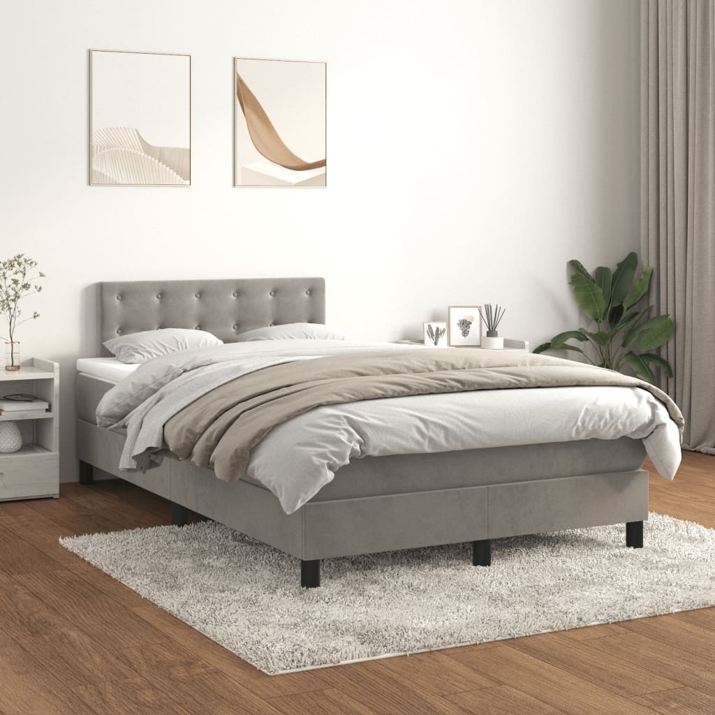 Krevet s oprugama i madracem svjetlosivi 120x190 cm baršunasti