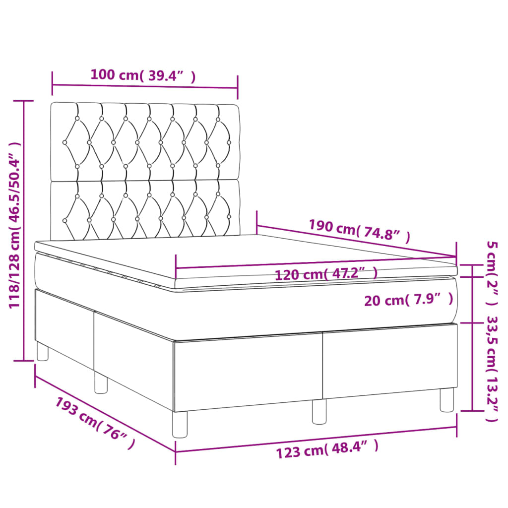 Krevet box spring s madracem crni 120 x 190 cm od tkanine